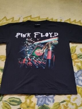 Men's Black Medium Pink Floyd The Wall Hammers Rock Chang Glitter Music Shirt